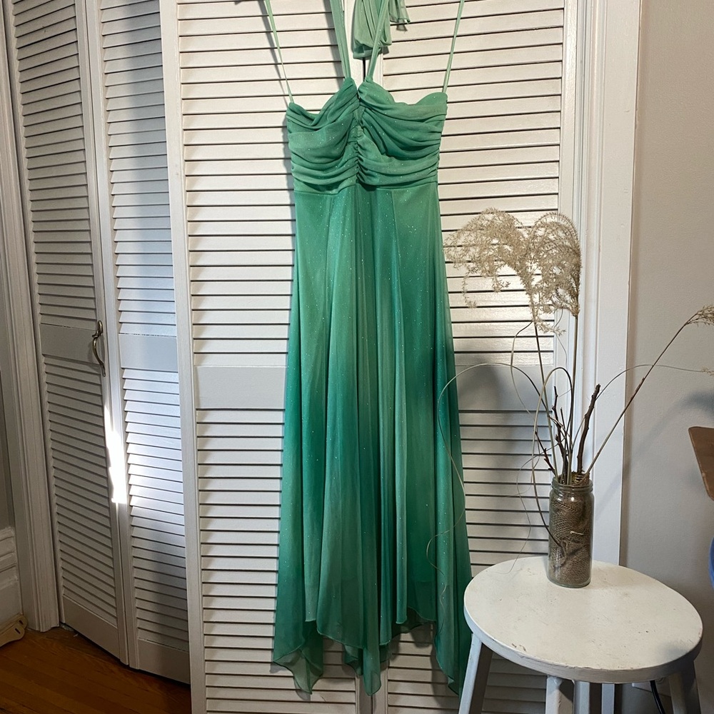 Le Chateau Green Sparkle Halter Dress